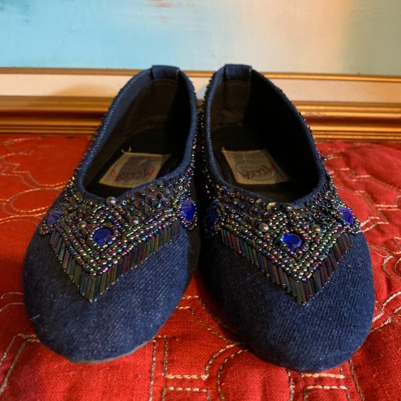 Like NEW! Meeka beaded flats 100% Cotton Royal Blue Women's size 8 - Picture 8 of 10